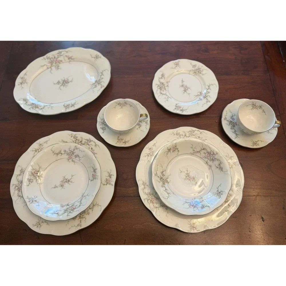 Vtg Theodore Haviland NY Rosalinde Fine China 9 Pc Set w/h Meat Carving Platter